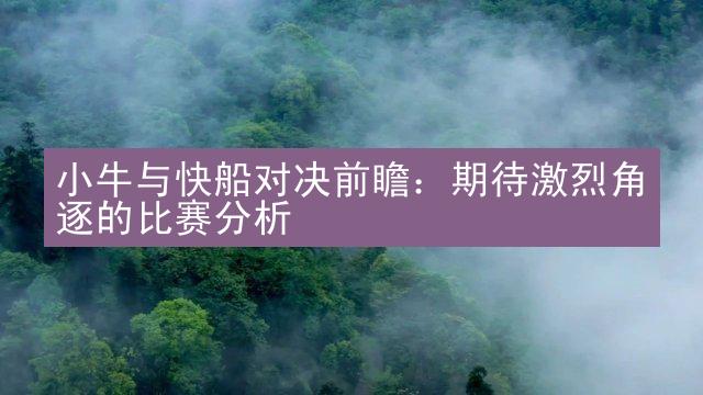 小牛与快船对决前瞻：期待激烈角逐的比赛分析